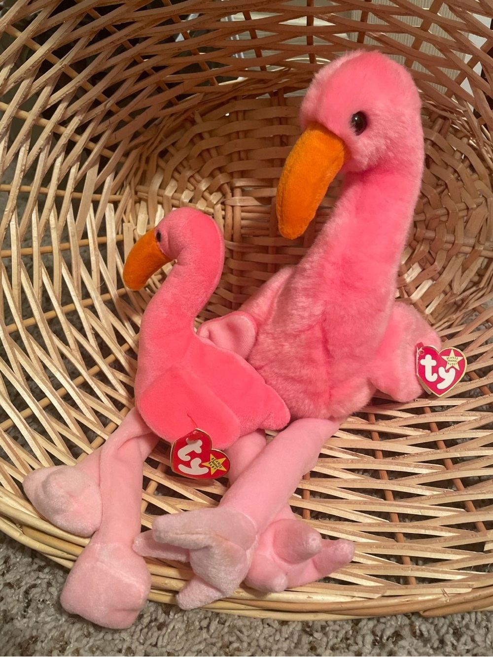 Ty Beanie Baby Flamingo set of two 1995 and 1998 Pinky